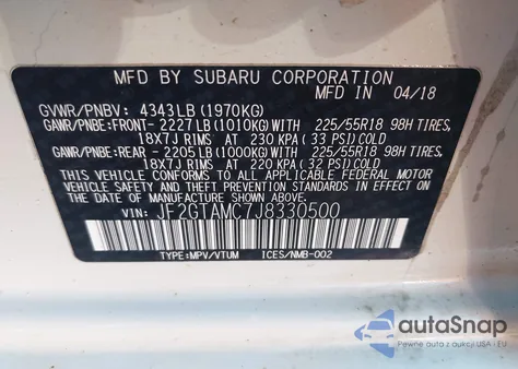 2018 Subaru Crosstrek 2.0I Limited from USA, damaged, VIN JF2GTAMC7J8330500